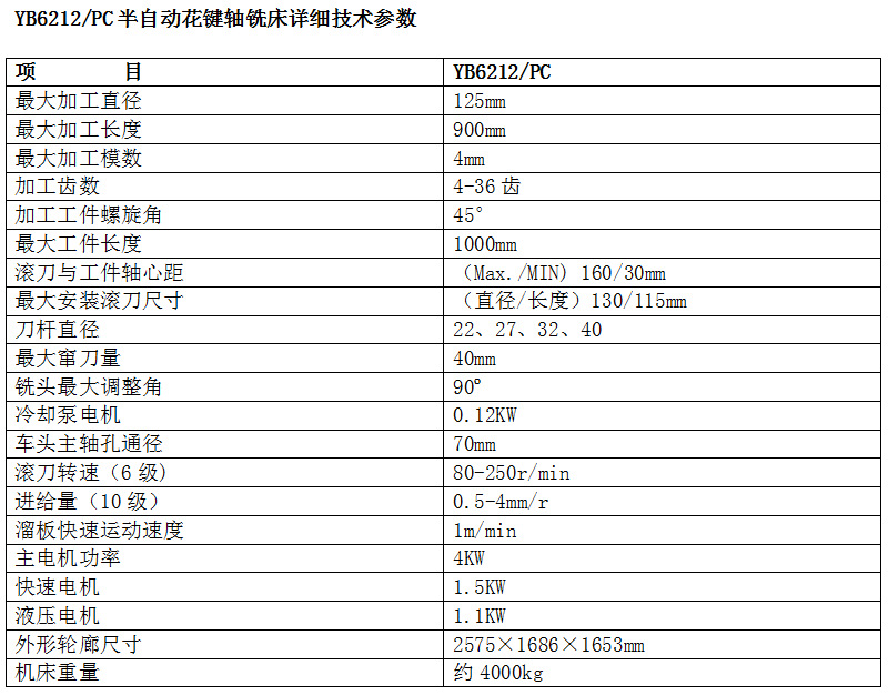 YB6212 PC半自動花鍵軸銑床